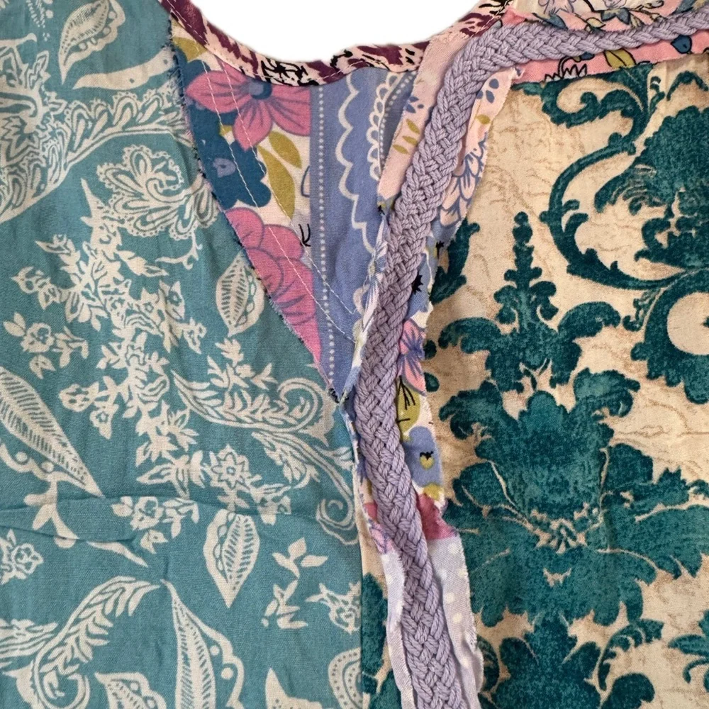 Blue Velvet Patchwork Boho Jumpsuit NWT Size Medium Wide Leg Floral - Picture 5 of 11